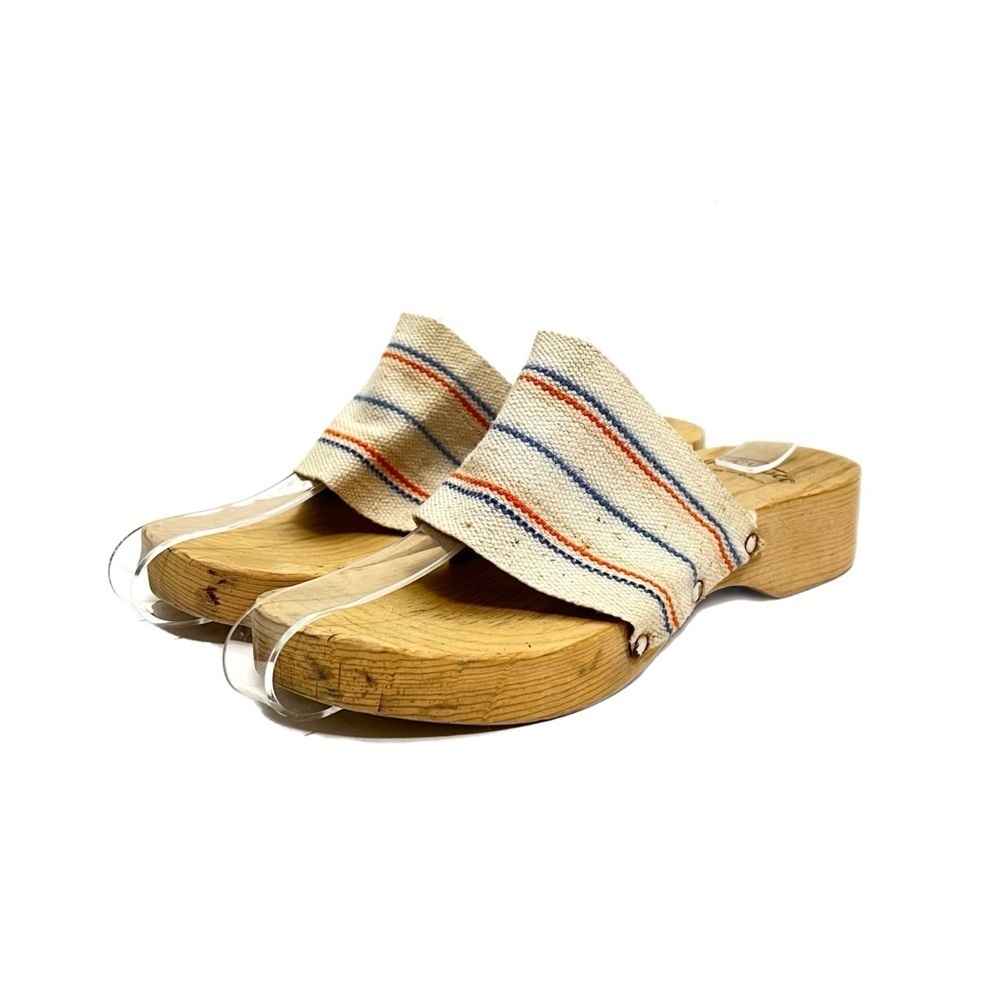 Vintage 1960s striped canvas open toe wooden sandals - Picture 6 of 8